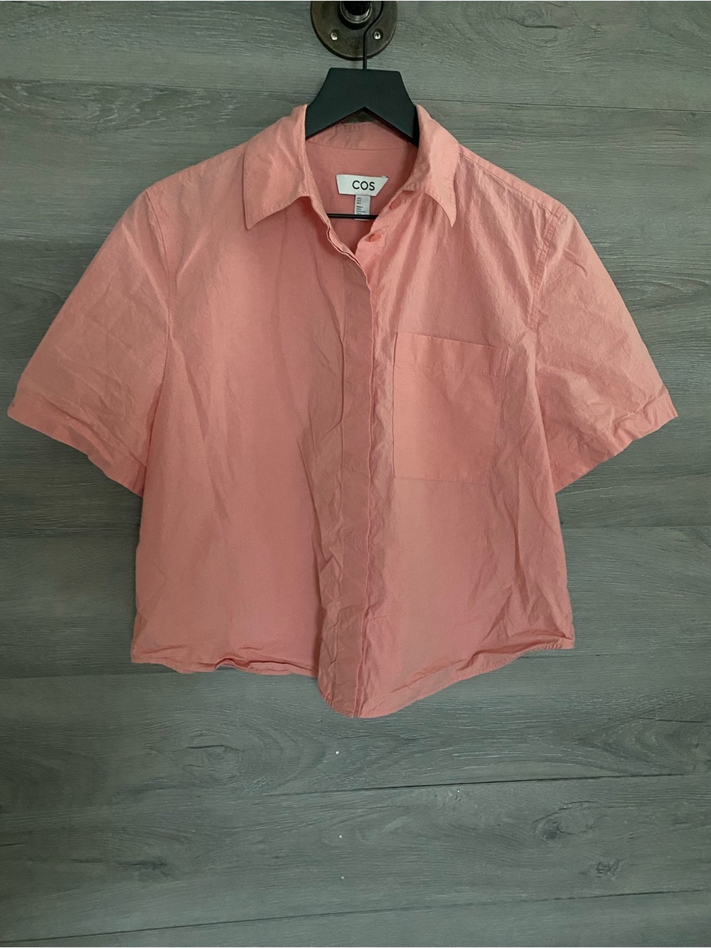COS Cotton Poplin Oversized Button Front Short Sleeve Top
